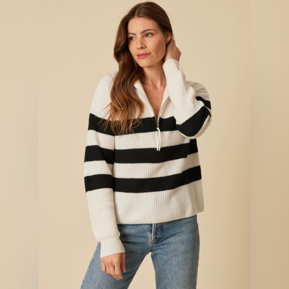 REVOLVE One Grey Day Willow Cashmere Quarter Zip - Snow Combo